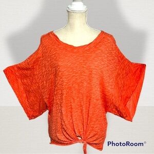 Anthropologie Pilcro Orange space dyed dolman sleeves tie front top